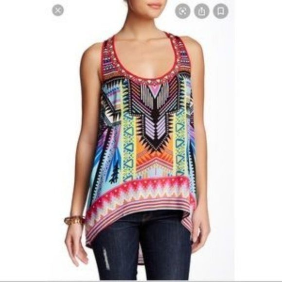 Flying Tomato Boho Print High Low Racerback Tank Top Size Small - Picture 12 of 12